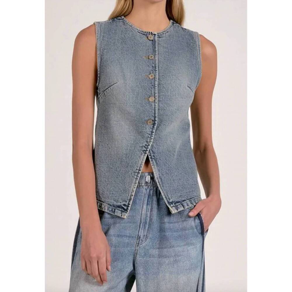 NEW ELAN no fear sleeveless vest in washed denim